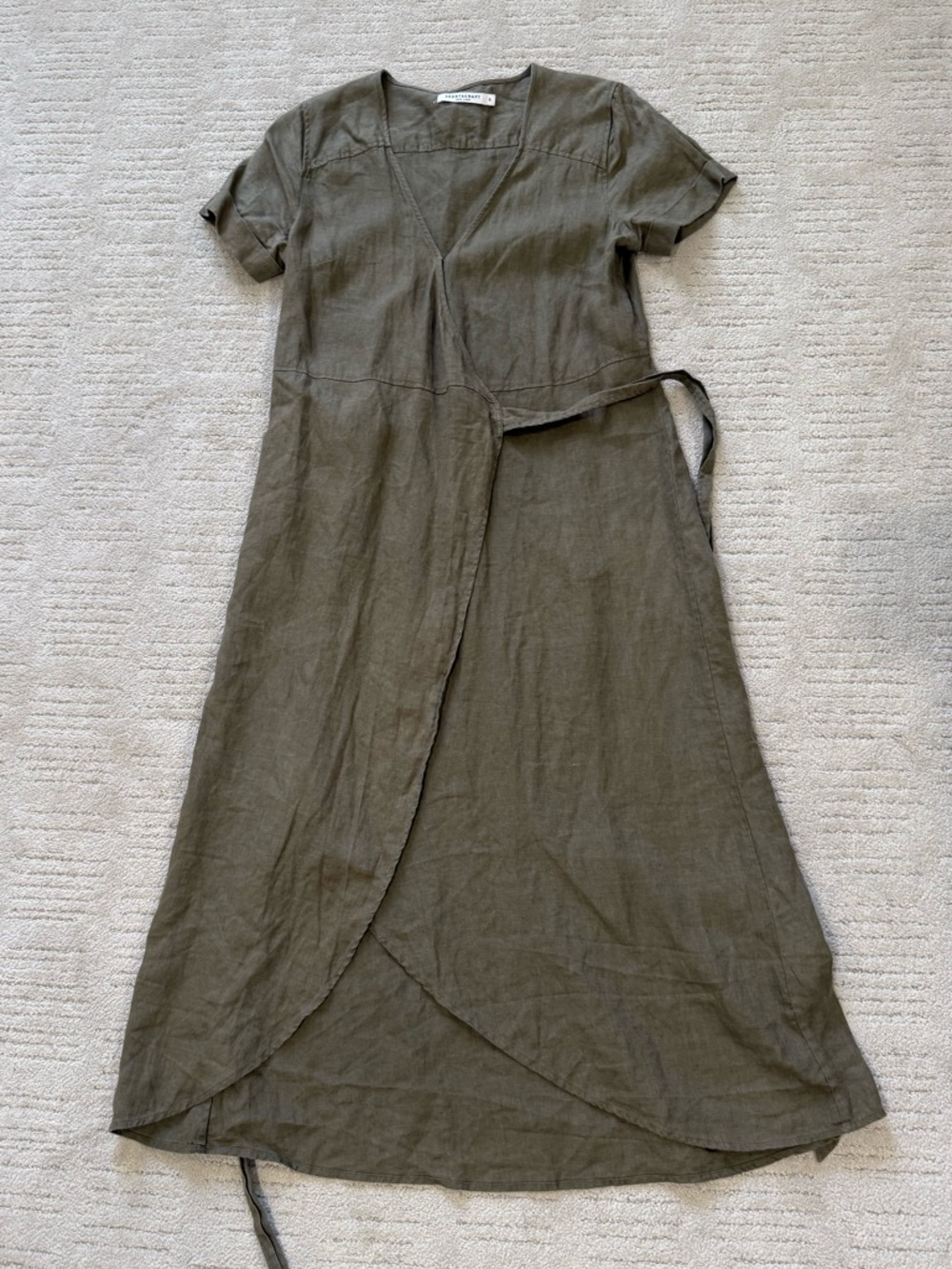 Sportscraft Olive Wrap Midi Linen Dress Australia